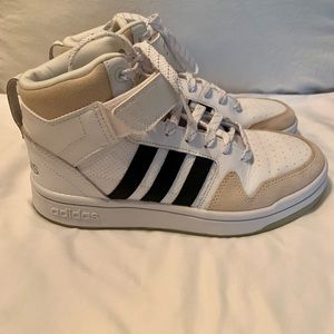 Women’s high top adidas black white and tan
